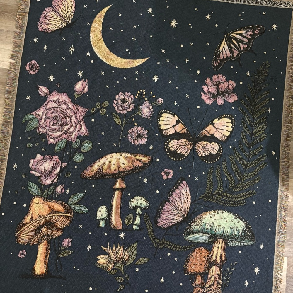Floral and Butterfly Tapestry Blanket